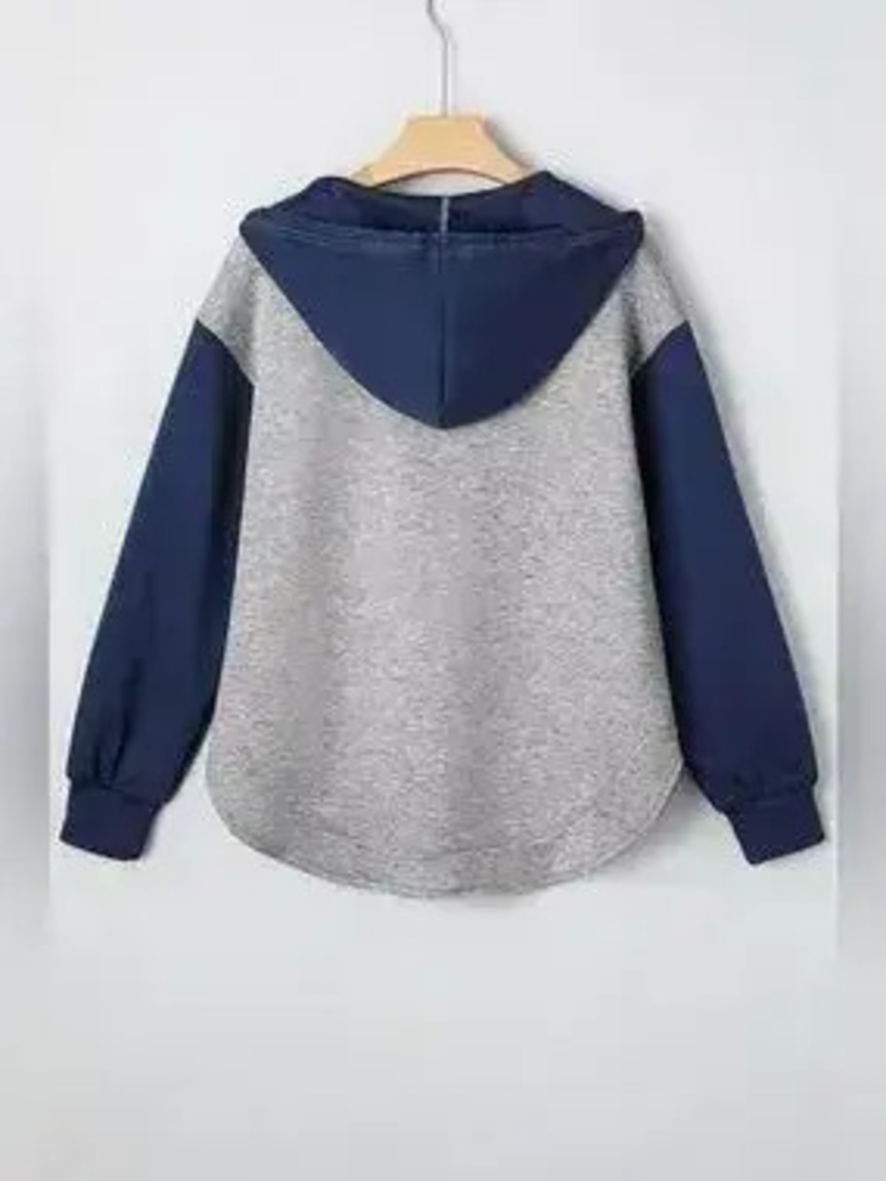 Color Block Patchwork V Neck Drawstring Hoodie - Picture 6 of 9